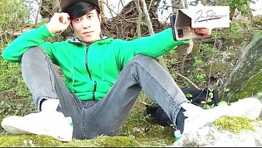Risky masturbation outdoors a man’s voice caught this cute gay twink with his balls hanging out, jerking off his uncut foreskin, his ass hole exposed